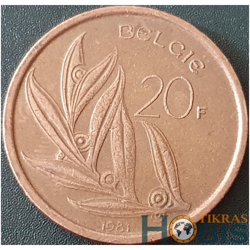 Belgium 20 francs, 1980-1993 'BELGIE' KM160