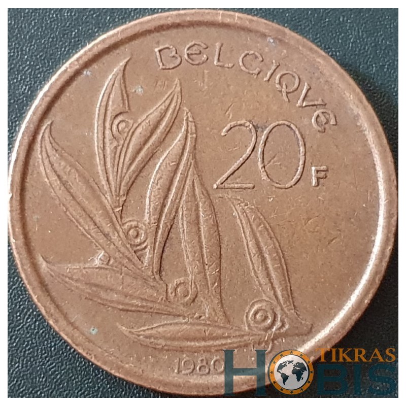 Belgium 20 francs, 1980-1993 'BELGIQUE' KM159