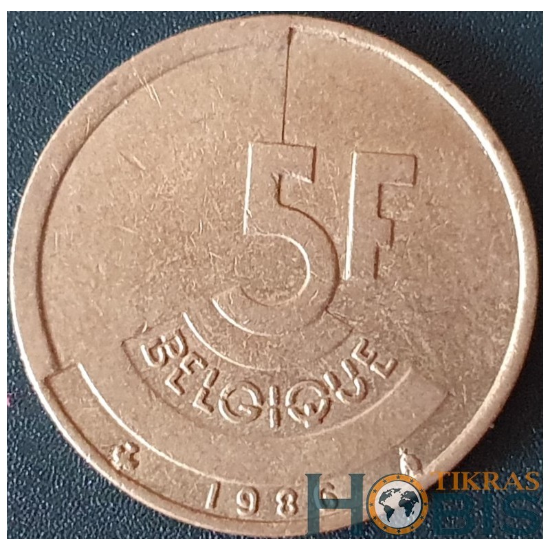 Belgija 5 frankai, 1986-1993 „BELGIQUE“ KM163
