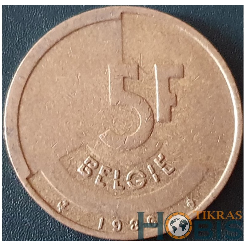 Belgija 5 frankai, 1986-1993 „BELGIE“ KM164
