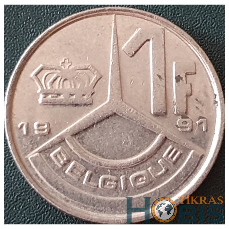 Belgija 1 frankas, 1989-1993 „BELGIQUE“ KM170