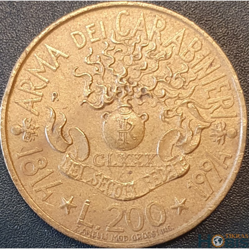 Italija 200 lirų, 1994 Karabinierių 180 m. sukaktis KM164