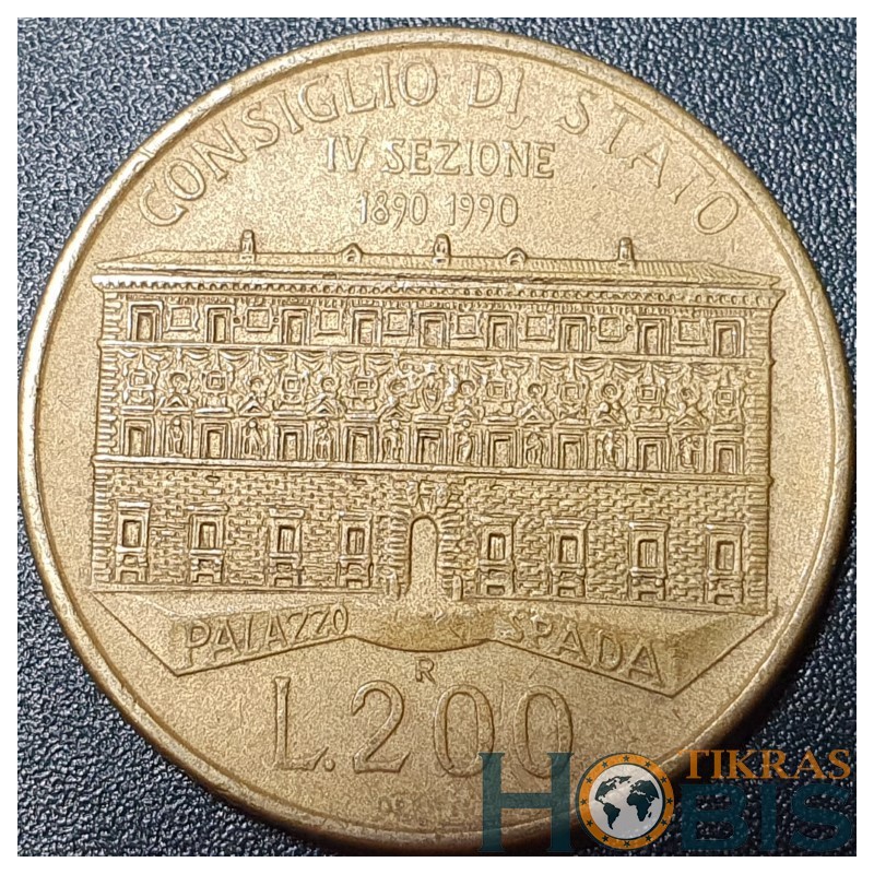 Italija 200 lirų, 1990 Valstybės tarybos šimtmetis KM135