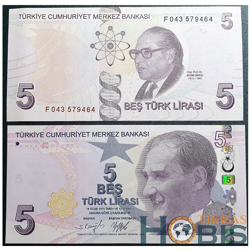 Turkey 5 Lira, 2022 P-222f