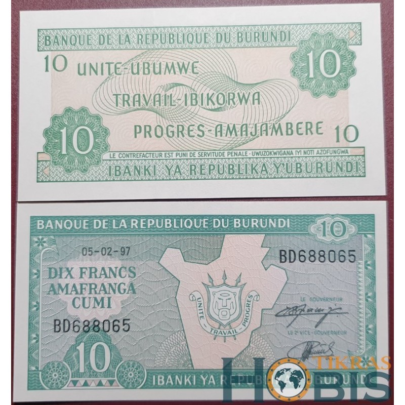 Burundi 10 francs, 1997 P-33d.1