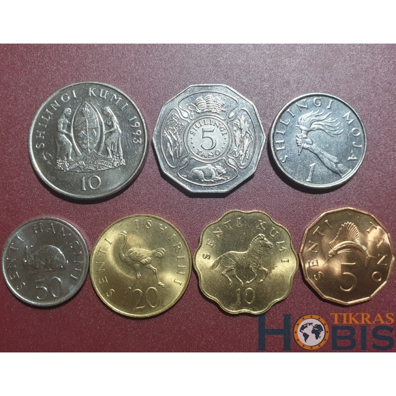 Tanzanija sentų ir šilingo 7 vnt. setas, 1976-1993