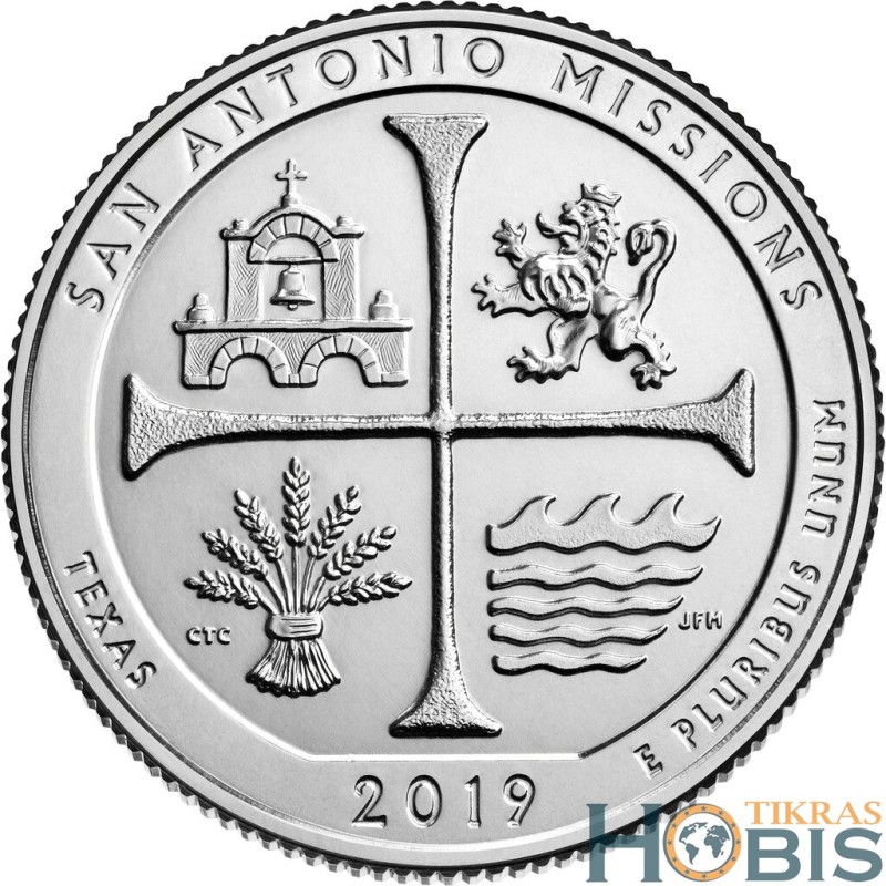 US 25 cents, 2019 San Antonio Missions, Texas