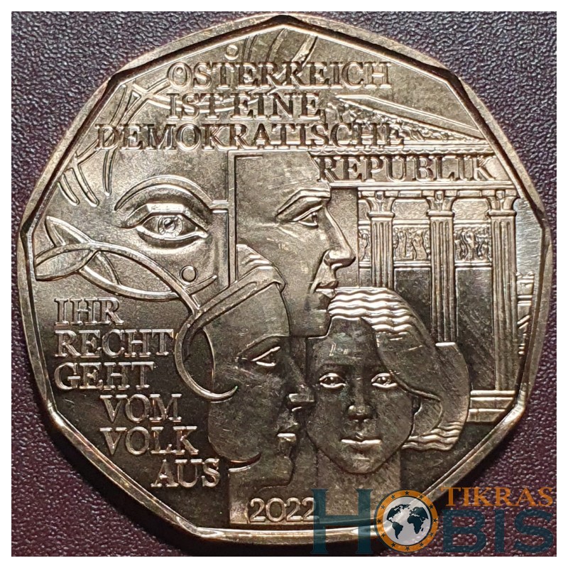 Austria 5 euro, 2022 Austria is a Democratic Republic UC340
