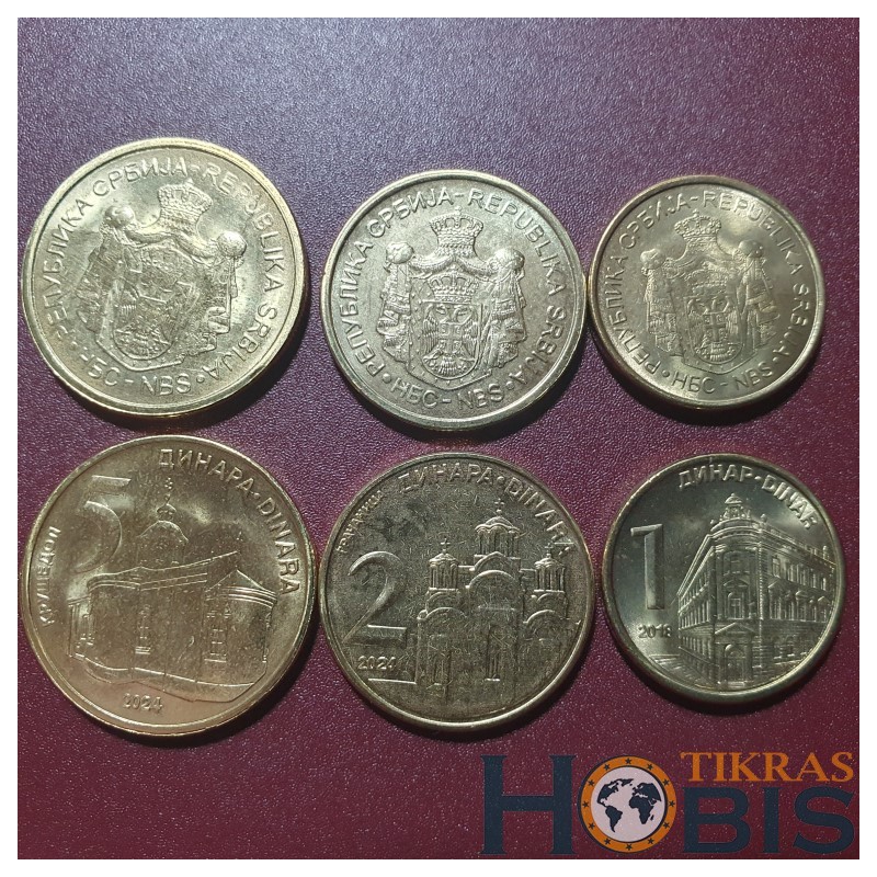 Serbija 1, 2, 5 dinarų, 2018-2024 - 3 vnt.