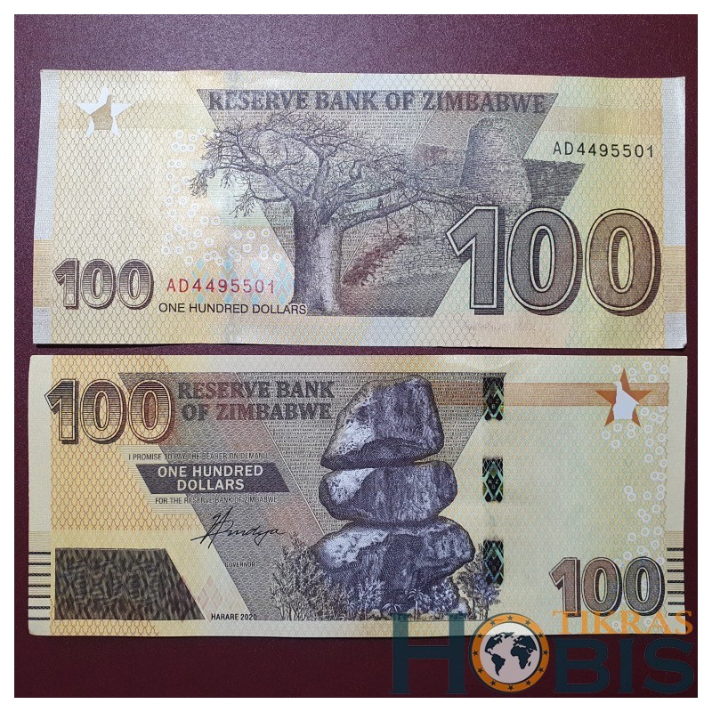 Zimbabwe 100 Dollars, 2020 P-106a