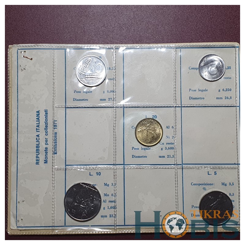Italija liros, 1971 metų, 5 monetų rinkinys