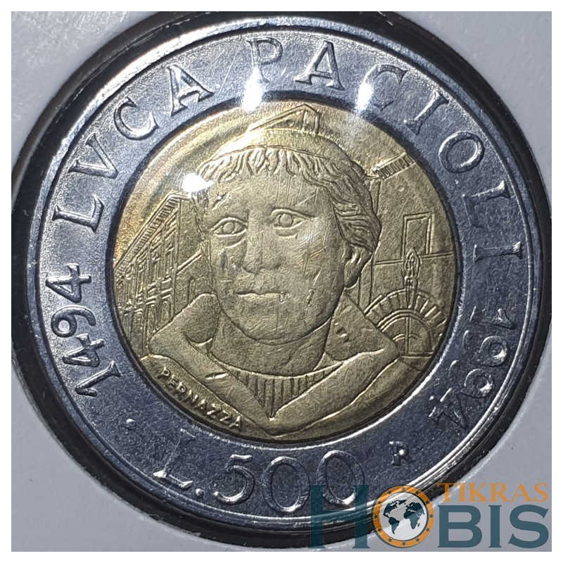 Italy 500 lire, 1994 500th Luca Pacioli KM167