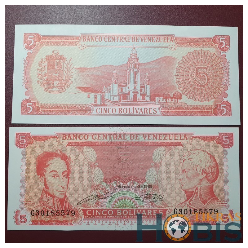 Venezuela 5 bolívars, 1989 P-70b