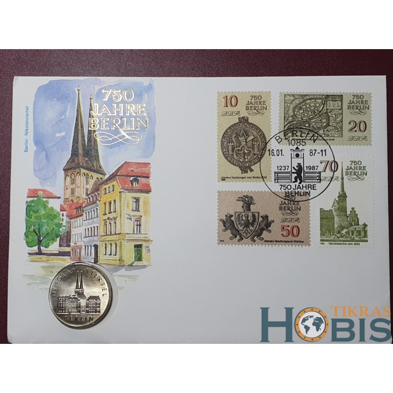 Vokietija - VDR 5 markės, 1987 Nikolaiviertel KM114 VOKE