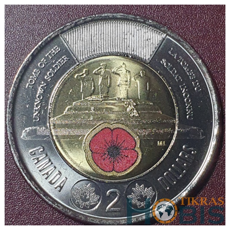 Kanada 2 doleriai, 2025 Pagerbiant nežinomą kareivį, spalvota UC1929