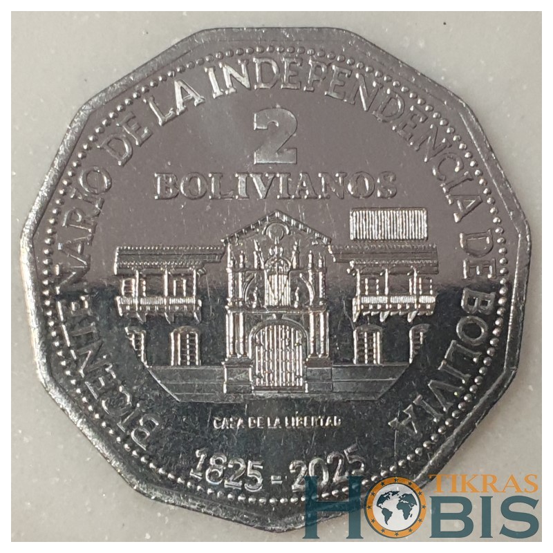 Bolivija 2 bolivianai, 2025 nepriklausomybės 200 UC115