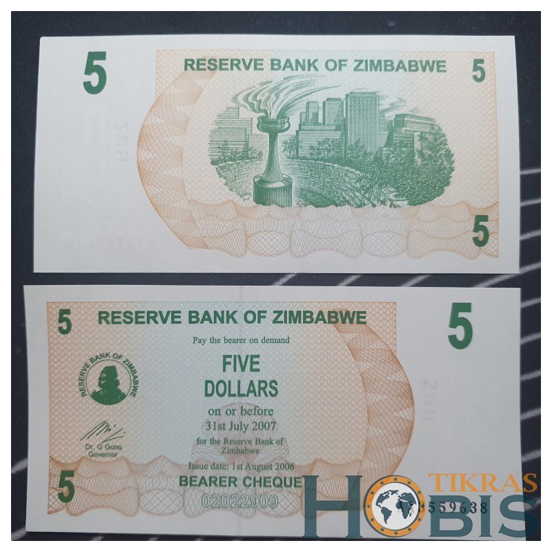 Zimbabwe 5 Dollars, 2009 P-93
