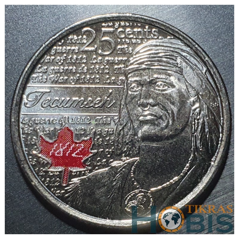 Kanada 25 centai, 2012 Shawnee Tecumsehas KM1324a (spalvota)