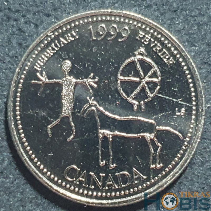 Kanada 25 centai, 1999 Vasaris - raižiniai akmenyje KM343
