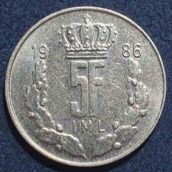 Luxembourg 5 francs, 1986 KM60