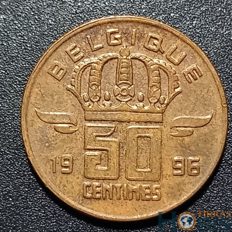 Belgium 50 centimes, 1958-2001 'BELGIQUE' KM148