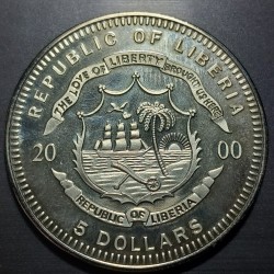 Liberia 5 dollars, 2000 First Man on Moon KM589