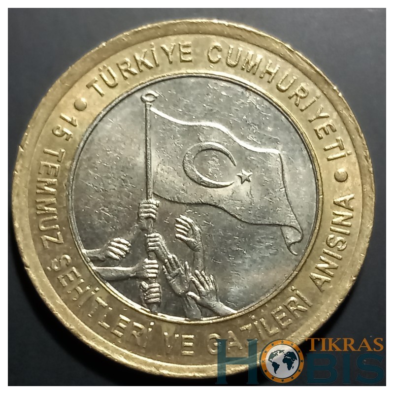 Turkija 1 lira, 2016 Liepos 15 kankinių atminimui UC128