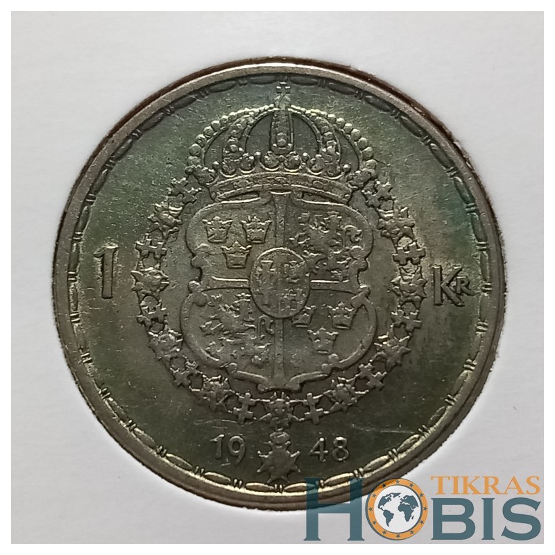 Švedija 1 krona, 1942-1950 KM814 (AG 0.400)