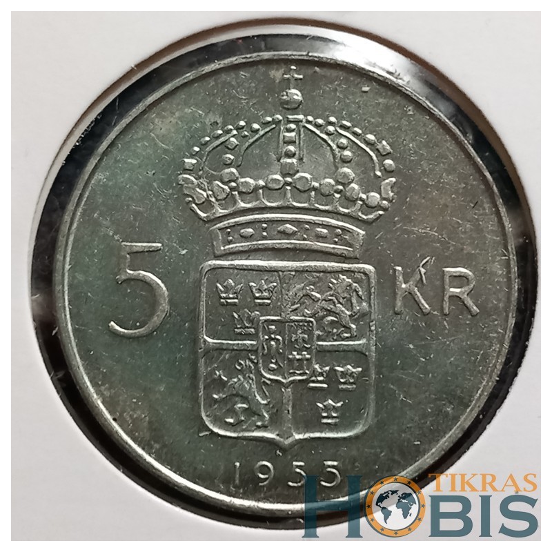 Švedija 5 kronos, 1955 KM829 (AG 0.400)