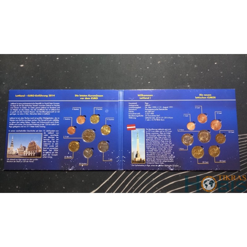 Latvia, Euro and Lats coin set