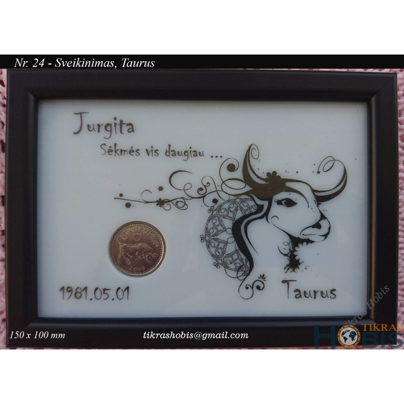 Frame Greeting with position for coin No 24 - Taurus