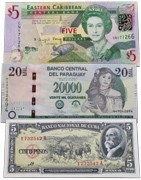 American banknotes. Banknote shop